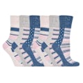 Miniatyrbilde 1 av 5: 6 Pk ladies gentle grip non elastic socks 4-8 uk Multi grey / blue