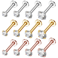 Miniatyrbilde 2 av 2: 3 stk Labret med sten, Kirurgisk Stål. rose gold