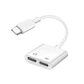 Adapter USB-C Hann til Dobbel USB-C Hunn Lyd og Lading Kompakt Hvit