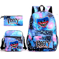 Miniatyrbild 1 av 5: 3-pack Anime Game 3D Poppy Playtime Monster Ryggsäckar Messenger Bag Pennfodral Canvas Skolväska för Studenter Barn