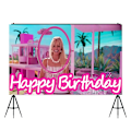 Pikkukuva 1 / 5: Uusi elokuva Barbie syntymäpäiväjuhlan koriste Pinkki teema Figuurit Ilmapallosetti Tausta Paperilautanen Silkkipaperi Pöytäastiat Tarvikkeet backdrop 80X120cm