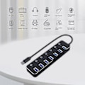 Miniatyrbillede 3 af 5: USB Hub 7 Porte USB 3.0 5gbps Hub Splitter Forlænger Med Switch Og LED Til Laptop PC Sort