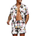 Miniatyrbillede 1 af 2: Mænds Hawaii Blomster Skjorter Korte Bukser Sæt Sommer Strand Ferie Casual Kortærmet Toppe + Shorts Outfit A 3XL