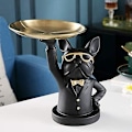 Miniatyrbillede 4 af 5: Cool Bulldog Skulptur Fransk Statue Med Rustfrit Stålbakke, Statue, Borddekoration, Mode, Møblering, Multifunktion, Skrivebordsopbevaring