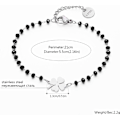 Miniatyrbillede 2 af 7: Lykkekløver Charm Armbånd Rustfrit Stål Sort Perle Enkel Lykke Charm Armbånd (Sølv) White