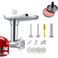 Pikkukuva 1 / 5: Metallinen lihamyllyn lisäosa KitchenAid-yleiskoneisiin, makkarasuppilo sisältäen kaksi makkarasuppilon putkea, täydellinen ja kestävä lisäosa Mi