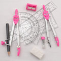 Miniatyrbillede 4 af 5: Geometrisæt tegnekompas, linealer, vinkelmåler, til studerende, pink