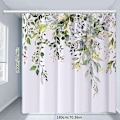 Miniatyrbilde 2 av 5: Blomstrete dusjforheng med 12 kroker, vanntette polysilikon dusjforheng, maskinvaskbare, hurtigtørkende, 180x180cm for badekar eller bad (Grønn)