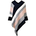 Miniatyrbild 1 av 5: Dam Poncho Tröja Casual Randig Mångsidig Frans Sjal Wrap för Höst Vinter