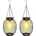 Miniatyrbillede 1 af 5: Solcellelamper til udendørs haveophæng, IP65 vandtæt solcellelanterne udendørs 2 stk. metal solcellelampe udendørs med LED-pære solcellelampe balkon til veranda