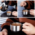 Miniatyrbild 5 av 5: Rostfritt stål kaffekoppar set om 4 muggar, stapelbara dubbla värmeisolering metall kaffekoppar med ställ rack, (6,8 oz/200 ml) perfekt för kalla drycker o