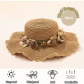 Miniatyrbild 3 av 5: Barn och flickors blommiga sommarhalmhatt hopfällbar bredbrättad solskyddhatt solskydd strandhatt rosett mjuk hatt