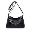 Miniatyrbilde 1 av 5: Kvinners skinn crossbody-veske med flere lommer, myk skinnveske for kvinner, lett med justerbar stropp (svart)