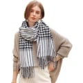 Miniatyrbillede 1 af 5: Dames Mode Lang Sjal Sort og Hvid Gitter Vinter Varmt Gitter Tørklæde, Super Blødt Klassisk Cashmere Følelse Ternet Vintertørklæde