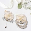 Miniatyrbillede 4 af 5: Hvid - 2 stk. håndleds corsage bryllup corsage perle armbånd rhinestone rød rose kunstig blomst håndleds corsage brudepige blomst bryllup armbånd