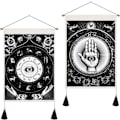 Miniatyrbild 1 av 4: Set med 2 Fatima-väggbonader med tofsar, svart ondskeöga-väggbonad, astrologiska stjärnteckens väggkonst, för sovrum vardagsrum, 35x50 cm