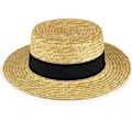 Miniatyrbillede 2 af 5: Halm Boater hat Sailor Skimmer Sort Band Sommer Sol