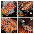 Miniatyrbilde 5 av 5: Grillkurv med trehåndtak, sammenleggbar kurv for bærbar grill, klemme kurv fisk, klemme grillkurv, med avtakbart håndtak og oppbevaringspose