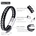 Miniatyrbillede 2 af 2: Drengebarns Ægte Læder Armbånd Sort.titanium Sølvkæde Magnetisk Spænde 7\"/18cm