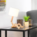 Miniatyrbillede 2 af 3: Robot Sengelampe Stofskærm Foldbar Massivt Træ Lampekrop Soveværelse Stue Kreativ Bordlampe