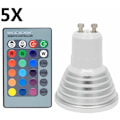 Miniatyrbild 1 av 5: 5x GU10 Färglampa 3W RGB LED 16 Färgskiftningar AC85-265V med infraröd fjärrkontroll