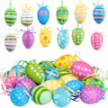 Miniatyrbilde 1 av 5: 24 deler malte plast egg - 6 cm hengende påskeegg dekorasjoner med forskjellige stiler striper blomster for hjem skole hus festlig dekorasjon av