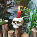 Miniatyrbild 4 av 5: Liten dödskalleljusstake 3D gråtande dödskalleljusstake gotisk skelettljusstakehållare teljusljusstakehållare för Halloween skräcktemafest T