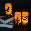 Miniatyrbild 3 av 5: Halloween Flamlösa Flimrande LED-Ljus med 6 Timmars Timer, Batteridrivna Vaxljus Assorterade Dekaler Häxa, Fladdermus, Slott 3-Delars Set för Dekora