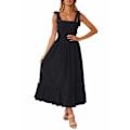 Miniatyrbillede 1 af 4: Kvinde 2023 Sommer Boheme Spaghetti Kjole, Firkantet Hals Solid Farve Ruffle A-Linje Strand Maxi Kjole