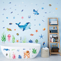 Miniatyrbillede 1 af 5: Vægstickers Under havet Fisk Hytter Vægmaleri Hval Stickers Ocean Til Baby Børnebadeværelse Badeværelse