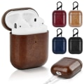Miniatyrbild 5 av 5: AirPods-fodral, Icarer äkta läder [ultraslimmat] bärbart stöttåligt skyddsfodral med nyckelring för Apple AirPods12-hörlurar (synlig LED-indikator)