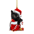 Miniatyrbillede 1 af 5: Sort kat Halloween-pynt, sød kat jul, julepynt, juletræophæng, trætop-pynt (kat rød hat, 1)