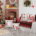 Miniatyrbilde 4 av 5: Sett med 4, 45x45cm Deco Noël Putetrekk Juledekorasjon, Sofa, Rom, Vinterferiegave