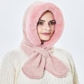 Miniatyrbilde 3 av 4: Vinterlue for kvinner varm hette skjerf lue fleece lue luer skjerf maske vinter balaclava pullover strikket skihue(rosa)