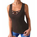 Miniatyrbilde 1 av 4: Kvinners Tank Tops Sommer Ermeløse Skjorter Criss Cross Casual Basic Tee Skjorter Topper Bluser (L Svart）