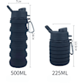 Pikkukuva 2 / 5: Silikoninen kokoontaittuva vesipullo karabiinilla - 500ml BPA-vapaa urheilupullo matkustamiseen ja retkeilyyn | Tiivis (Musta+Violetti+Sininen, 3 kpl)