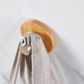 Miniatyrbillede 2 af 5: 4 styk vægkrog i bambus, bambus rustfrit stål kroge, bambus klæbekrog, uden selvklæbende borehåndklæder til badeværelser, toilet, køkken