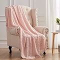 Miniatyrbild 1 av 4: 127x180cm Rosa, 1 st soffa filt stickad liten soffa filt, mjuk fleece filt stickad filt Pompom luftkonditionering bil filt för soffa,