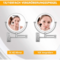 Miniatyrbild 2 av 5: LED Belyst Sminkspegel, Väggmonterad 1x/3x Förstoring Dubbelsidig Sminkspegel, 360° Vridbar, Vikbar, Rakningsspegel, Krom Metall för Badrum