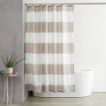 Miniatyrbillede 2 af 5: Trykt stof bruseforhæng 180 x 180 cm Taupe striber