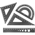 Miniatyrbillede 1 af 5: (Sort) Firkantet skolesæt med vinkelmåler, opbevaringsboks, matematiske geometrilinialer i aluminiumslegering, reguleret matematisk skrivemateriale