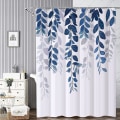 Miniatyrbillede 1 af 5: Blå Blomster Bruseforhæng, Bruseforhæng Fremstillet Af Vandtæt Polyester, Polysilicium, Maskinvaskbar, Hurtigtørrende, 180x180cm Til Badekar Eller Badeværelse