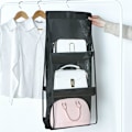 Miniatyrbillede 2 af 4: 6 lomme hængende tote pung taske arrangør opbevaring rack opbevaring garderobe skab bøjle 1 stk grå