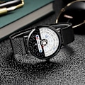 Miniatyrbillede 3 af 5: Herre Unik Fashion Stjerne Måne Koncept Quartz Analog Ur Kreativ Halv Roulette Tidsvisning Ur Rustfrit Stål Mesh Bælte Ur(sølv)