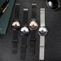 Miniatyrbild 4 av 5: Herr Unik Mode Stjärna Måne Koncept Quartz Analog Klocka Kreativ Halv Roulette Tid Display Klocka Rostfritt Stål Mesh Bälte Klocka(silver)