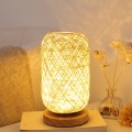 Miniatyrbillede 3 af 4: Moderne bambus rattan sengelampe træbase moderne bordlampe kreativ brugerdefineret indretning dæmpbar led-lampe stue sengelampe beige