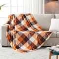 Miniatyrbillede 2 af 5: Polar plaid tæppe til seng eller sofa i fleece, tæppe i ternet flannel til alle årstider 150 x 200 cm, orange