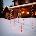Miniatyrbilde 4 av 5: 8 stk. utendørs julekjelkelys, LED julesukkerstokklys, solcellehagelys, juleborddekorasjoner