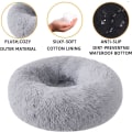 Miniatyrbilde 3 av 4: Rund katteseng - Vintervarm ensfarget plysj kjæledyrseng, trykt katteseng dyp sovende kjæledyrmatte tie dye lys grå 40cm