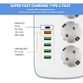 Pikkukuva 4 / 5: Pistorasia USB:llä, 3-osainen pistorasia 5 USB-jakopistorasialla ja 1 USB C -työpöytäkytkimellä, 2 metrin jatkojohto, pistorasia-adapteri, po